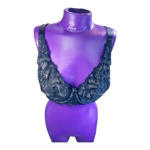 Paramour black lace fabric cut full coverage underwire bra 38H
